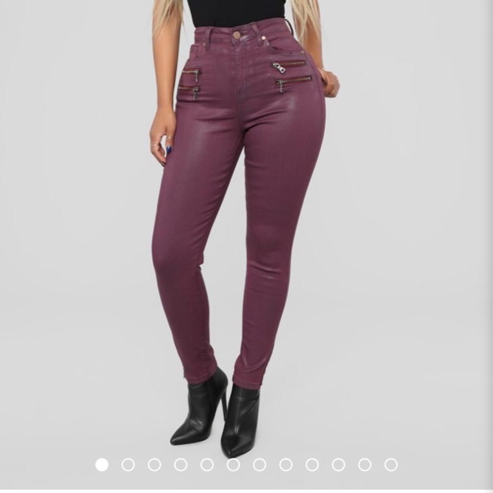 Burgundy High Rise Moto Pants